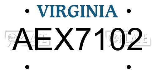 AEX7102 Virginia License Plate