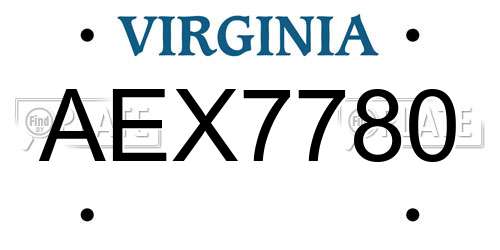 AEX7780 Virginia License Plate