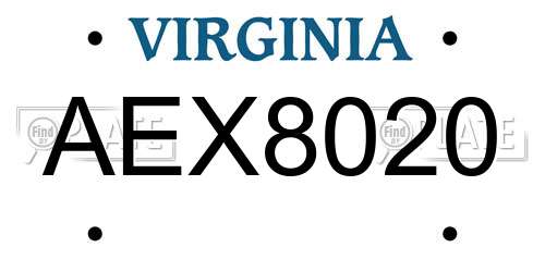 AEX8020 Virginia License Plate