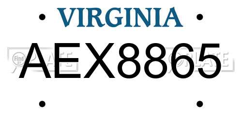 AEX8865 Virginia License Plate