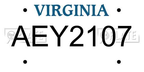 AEY2107 Virginia License Plate