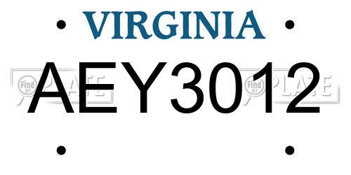 AEY3012 Virginia License Plate