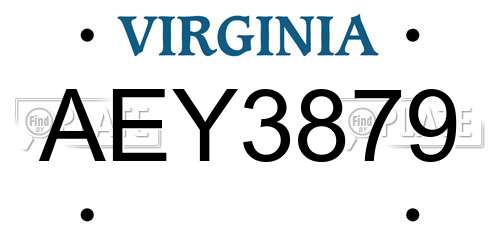 AEY3879 Virginia License Plate