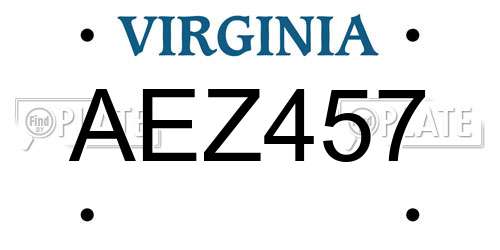 AEZ457 Virginia License Plate