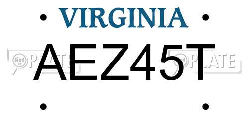 AEZ45T Virginia License Plate