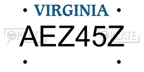 AEZ45Z Virginia License Plate