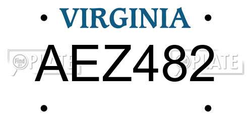 AEZ482 Virginia License Plate