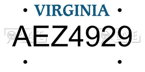 AEZ4929 Virginia License Plate