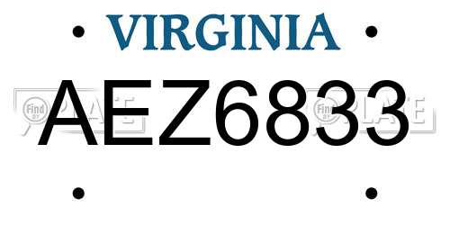 AEZ6833 Virginia License Plate