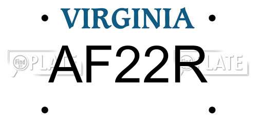 AF22R license plate in VA state