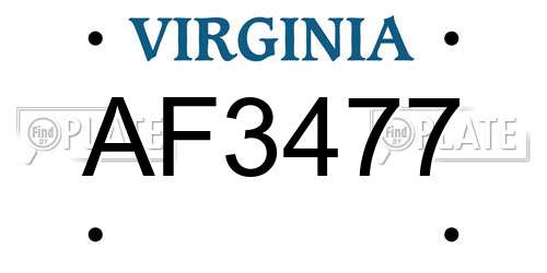AF3477 Virginia License Plate