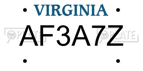 AF3A7Z Virginia License Plate
