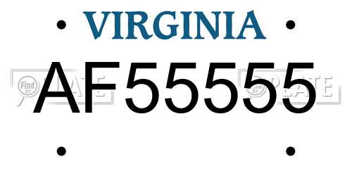 AF55555 Virginia License Plate