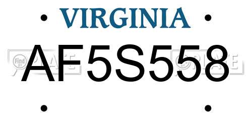 AF5S558 Virginia License Plate