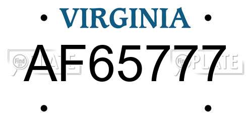 AF65777 Virginia License Plate