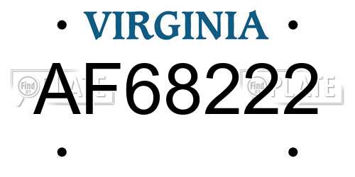 AF68222 Virginia License Plate