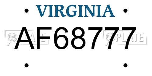AF68777 Virginia License Plate