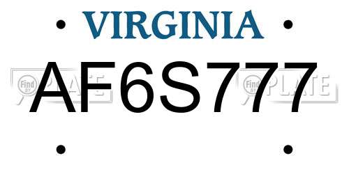 AF6S777 Virginia License Plate