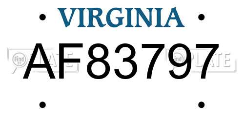 AF83797 Virginia License Plate