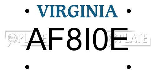 AF8I0E Virginia License Plate