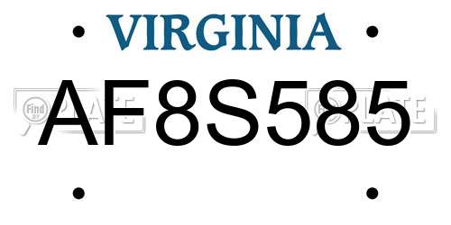 AF8S585 Virginia License Plate