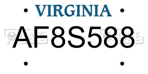 AF8S588 Virginia License Plate