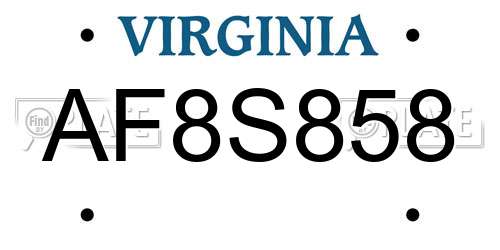 AF8S858 Virginia License Plate