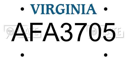 AFA3705 Virginia License Plate