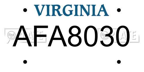 AFA8030 Virginia License Plate