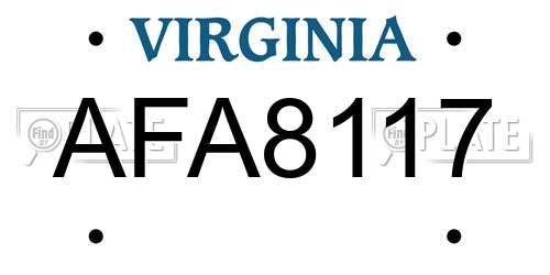 AFA8117 Virginia License Plate