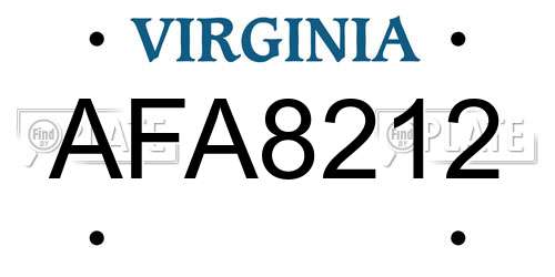 AFA8212 Virginia License Plate