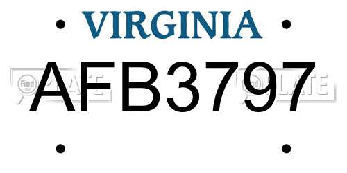 AFB3797 Virginia License Plate