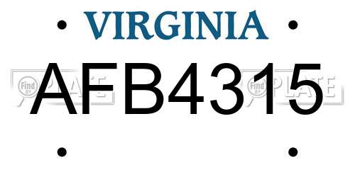 AFB4315 Virginia License Plate