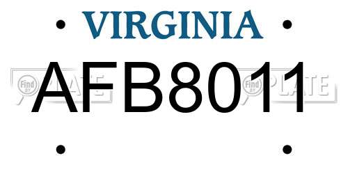 AFB8011 Virginia License Plate
