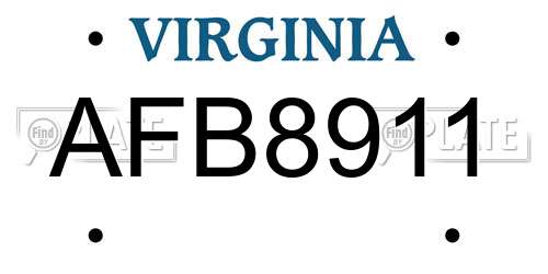 AFB8911 Virginia License Plate
