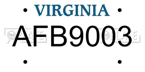 AFB9003 Virginia License Plate