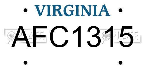 AFC1315 Virginia License Plate