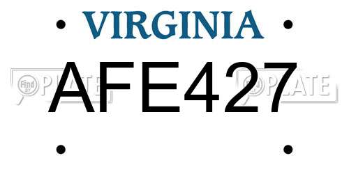 AFE427 Virginia License Plate