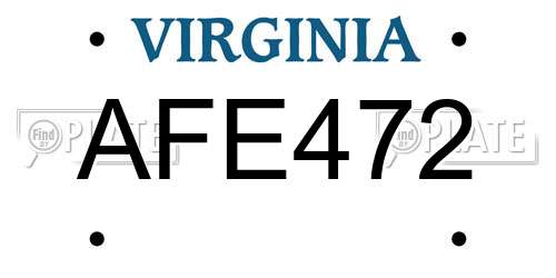 AFE472 Virginia License Plate