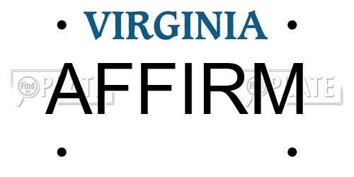 AFFIRM Virginia License Plate