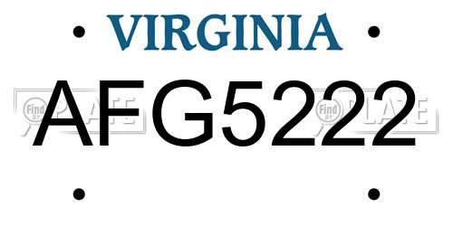 AFG5222 Virginia License Plate