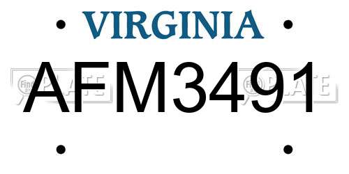 AFM3491 Virginia License Plate