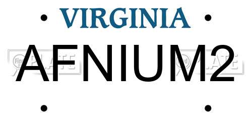 AFNIUM2 Virginia License Plate