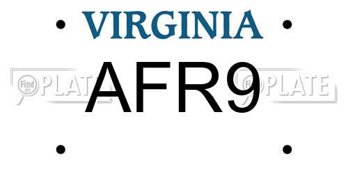 AFR9 Virginia License Plate
