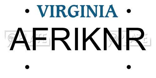 AFRIKNR Virginia License Plate