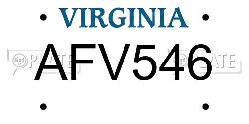 AFV546 Virginia License Plate