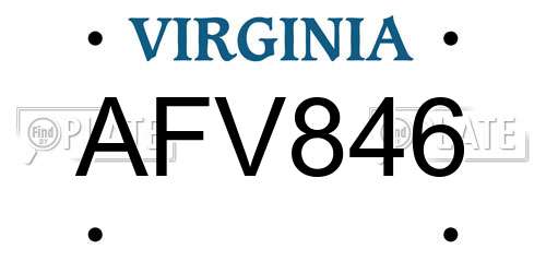 AFV846 Virginia License Plate