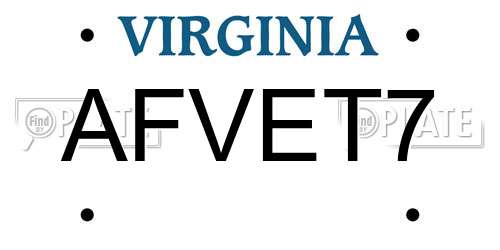 AFVET7 Virginia License Plate
