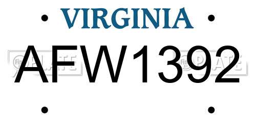 AFW1392 Virginia License Plate