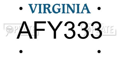 AFY333 Virginia License Plate